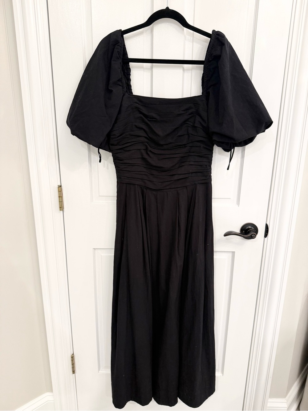Free People Black Puff-Sleeve Midi Dress